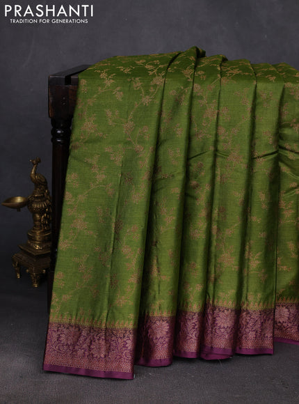 Green & Purple Banarasi Tussar Silk Saree