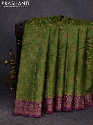 Green & Purple Banarasi Tussar Silk Saree