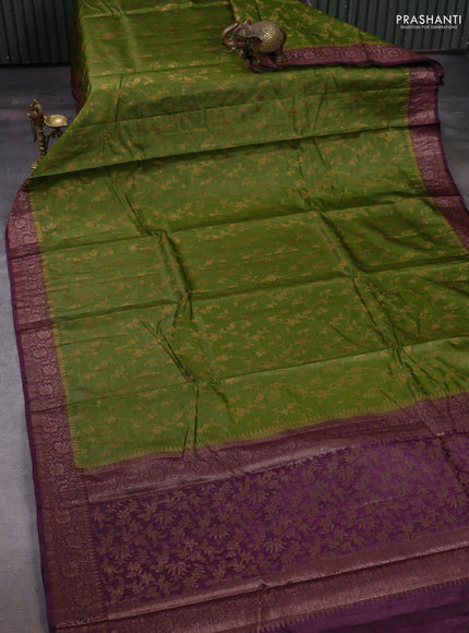 Green & Purple Banarasi Tussar Silk Saree