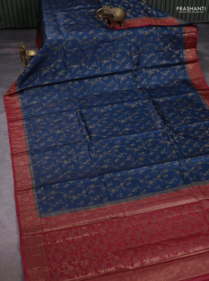 Peacock Blue & Maroon Banarasi Tussar Silk Saree