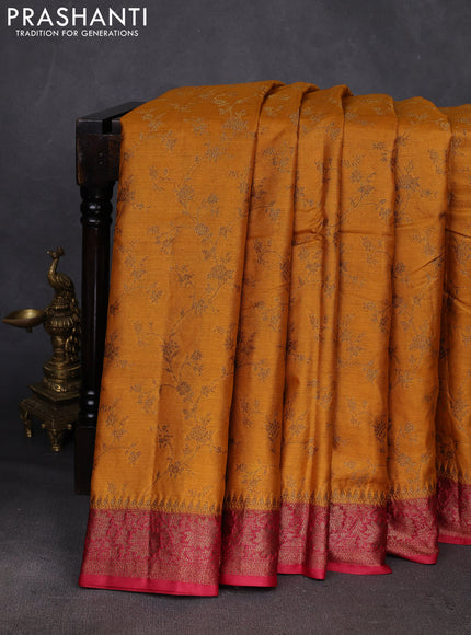 Mustard Yellow & Maroon Banarasi Tussar Silk Saree