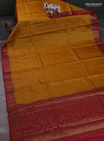 Mustard Yellow & Maroon Banarasi Tussar Silk Saree