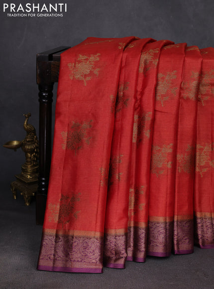 Rust & Purple Banarasi Tussar Silk Saree