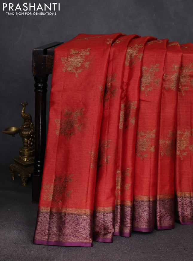 Rust & Purple Banarasi Tussar Silk Saree