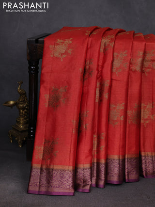 Rust & Purple Banarasi Tussar Silk Saree