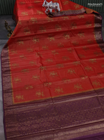 Rust & Purple Banarasi Tussar Silk Saree
