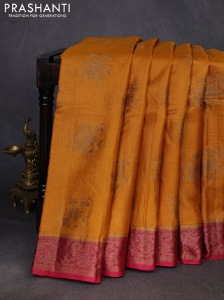 Mustard Yellow & Maroon Banarasi Tussar Silk Saree