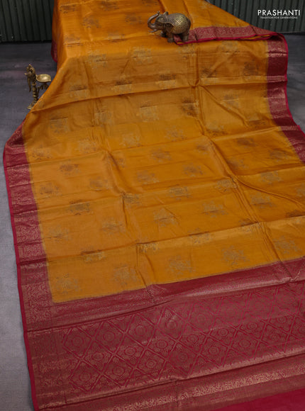 Mustard Yellow & Maroon Banarasi Tussar Silk Saree