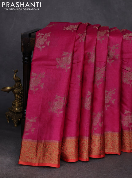 Pink & Rust Banarasi Tussar Silk Saree