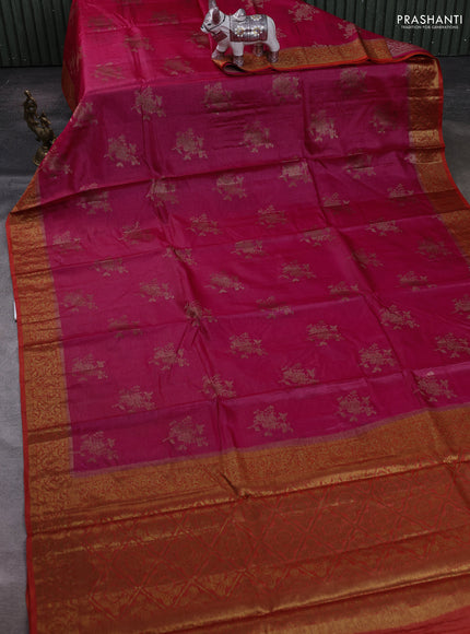 Pink & Rust Banarasi Tussar Silk Saree