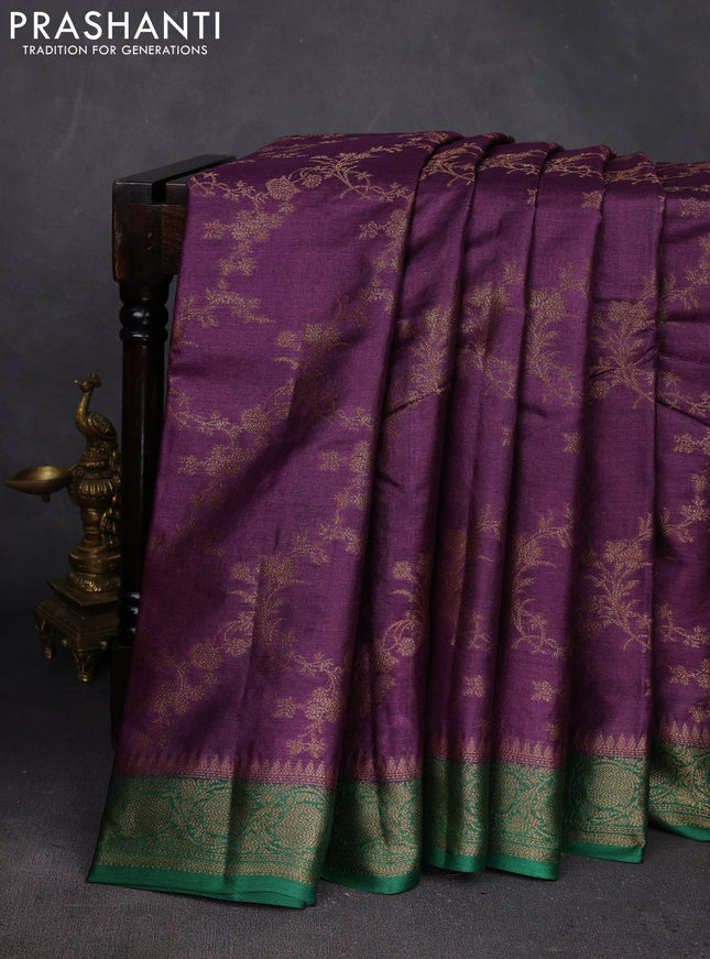 Purple & Green Banarasi Tussar Silk Saree