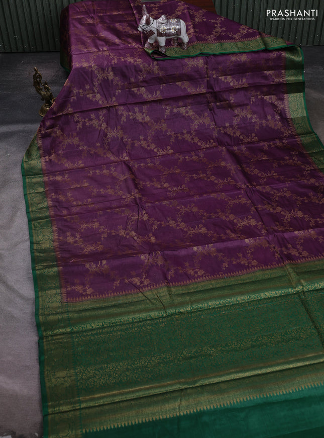 Purple & Green Banarasi Tussar Silk Saree