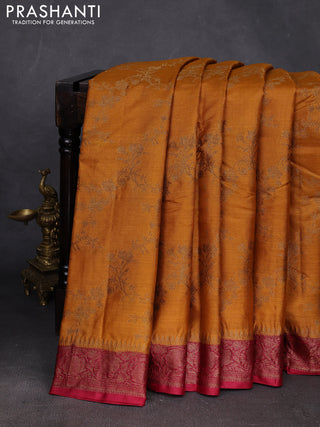 Mustard Yellow & Maroon Banarasi Tussar Silk Saree