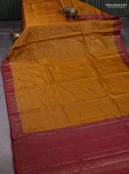 Mustard Yellow & Maroon Banarasi Tussar Silk Saree