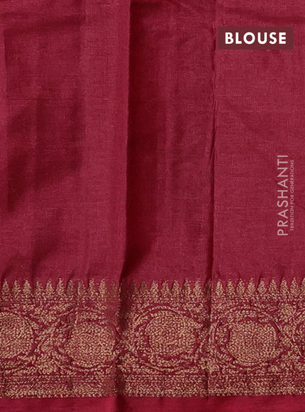 Mustard Yellow & Maroon Banarasi Tussar Silk Saree