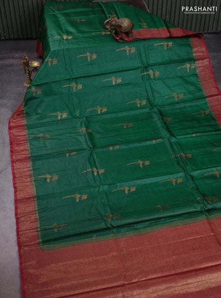 Green & Maroon Banarasi Tussar Silk Saree