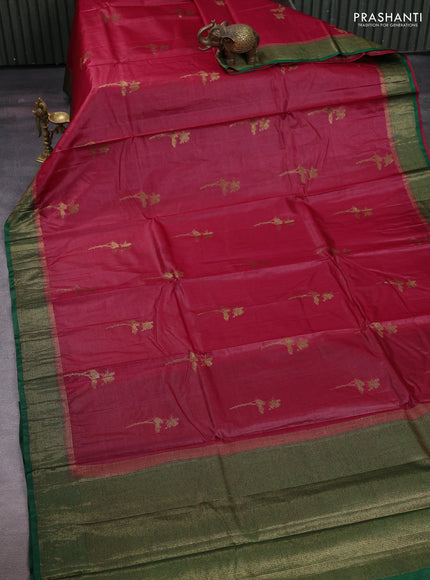 Maroon & Green Banarasi Tussar Silk Saree