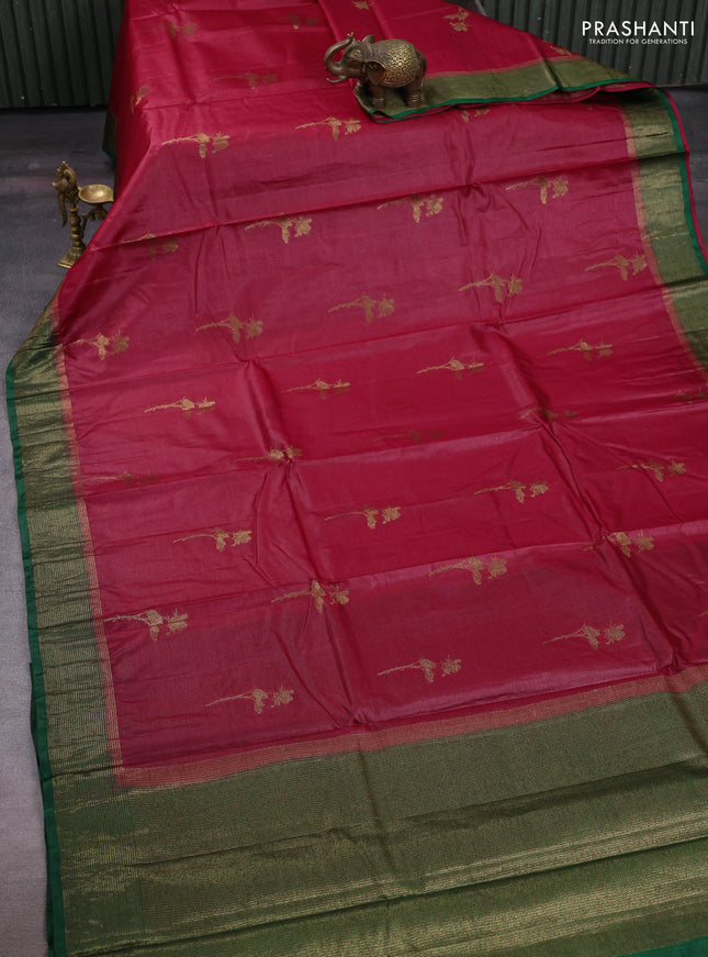Maroon & Green Banarasi Tussar Silk Saree