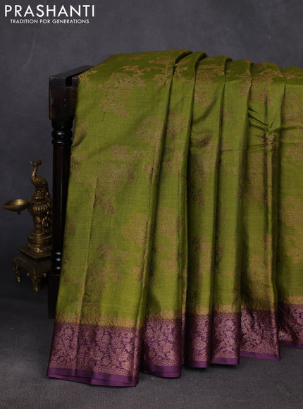 Green & Purple Banarasi Tussar Silk Saree