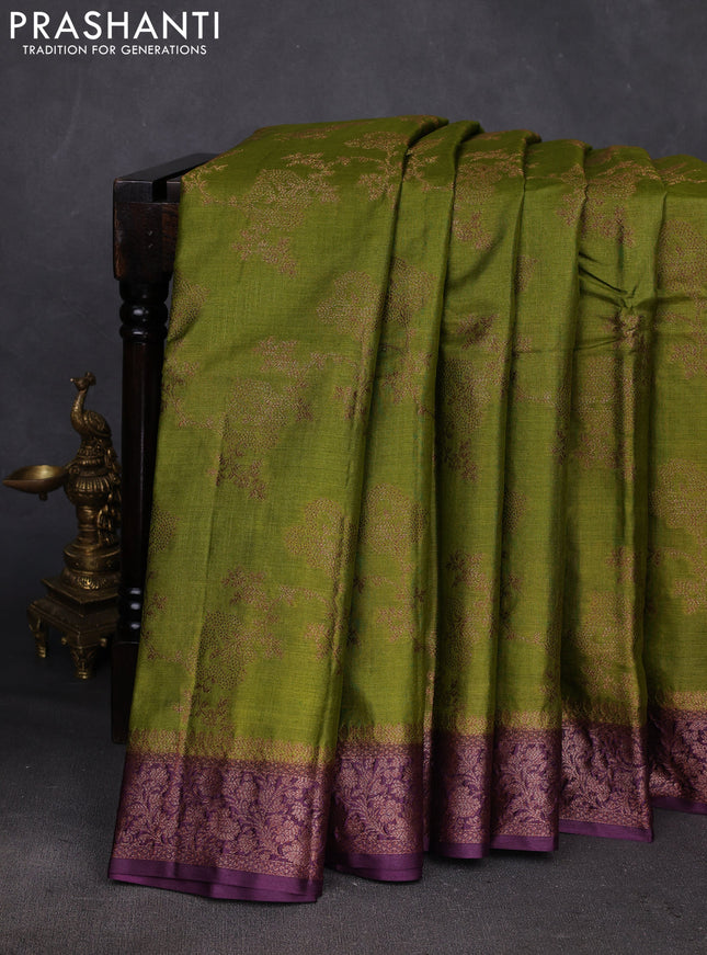 Green & Purple Banarasi Tussar Silk Saree