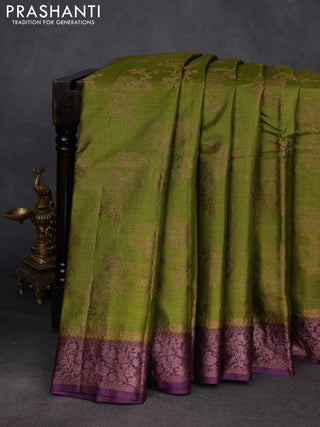 Green & Purple Banarasi Tussar Silk Saree