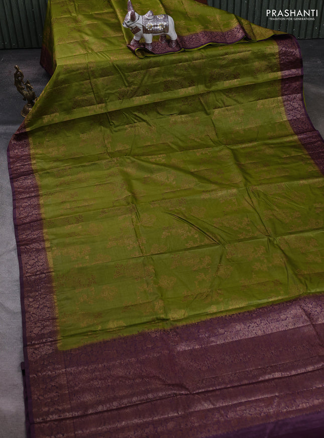Green & Purple Banarasi Tussar Silk Saree