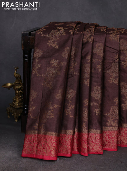 Brown & Maroon Banarasi Tussar Silk Saree