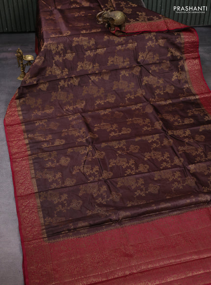 Brown & Maroon Banarasi Tussar Silk Saree