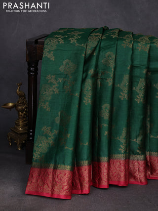 Green & Maroon Banarasi Tussar Silk Saree
