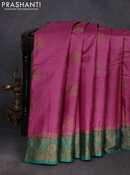Pink & Teal Green Banarasi Tussar Silk Saree