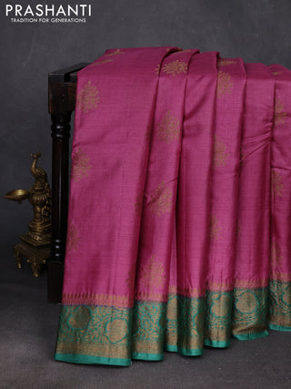Pink & Teal Green Banarasi Tussar Silk Saree