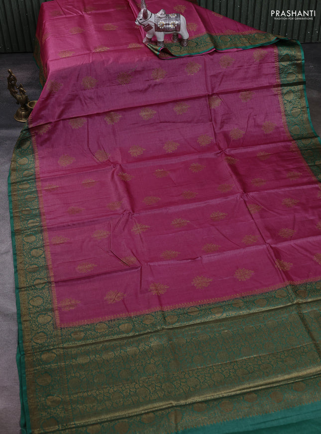 Pink & Teal Green Banarasi Tussar Silk Saree