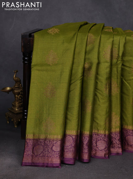 Green & Purple Banarasi Tussar Silk Saree