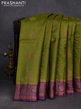 Green & Purple Banarasi Tussar Silk Saree