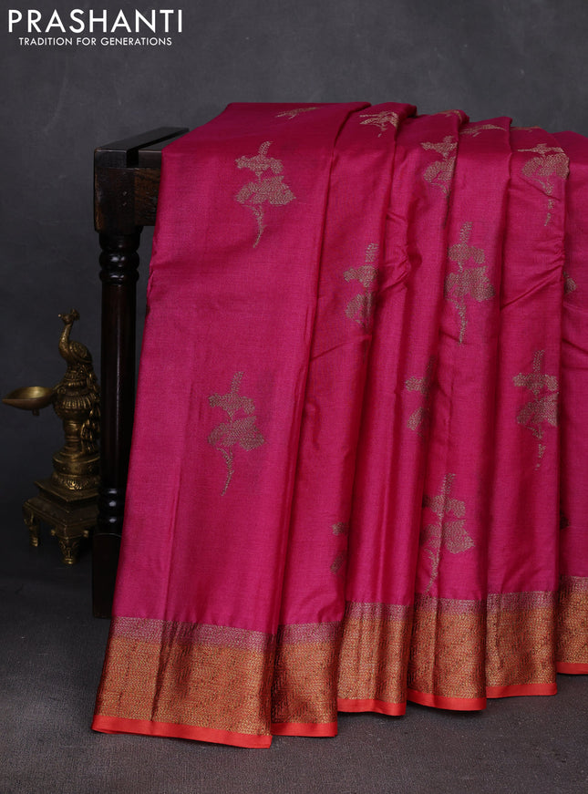 Pink & Rust Banarasi Tussar Silk Saree