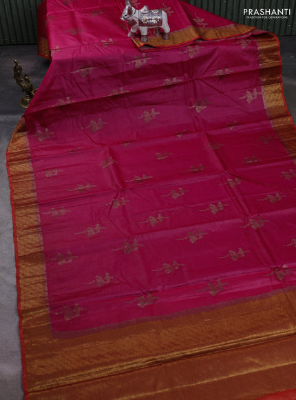 Pink & Rust Banarasi Tussar Silk Saree