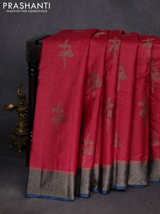 Maroon & Peacock Blue Banarasi Tussar Silk Saree