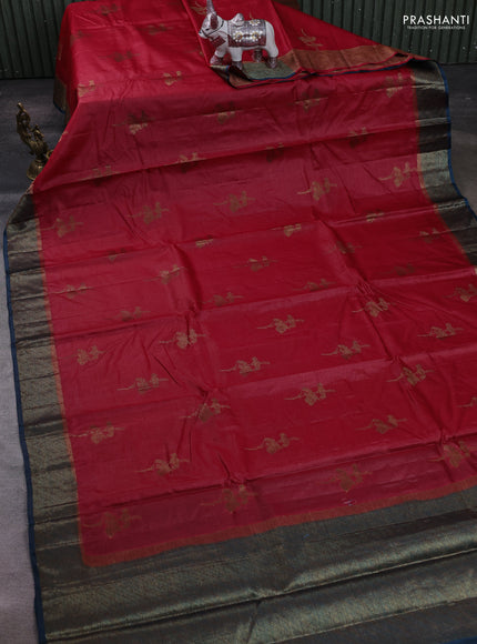 Maroon & Peacock Blue Banarasi Tussar Silk Saree
