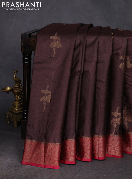 Coffee Brown & Maroon Banarasi Tussar Silk Saree