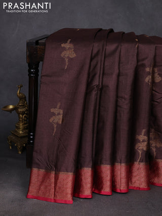 Coffee Brown & Maroon Banarasi Tussar Silk Saree