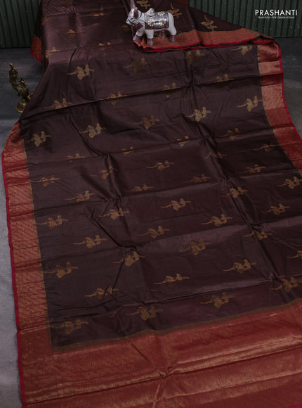 Coffee Brown & Maroon Banarasi Tussar Silk Saree