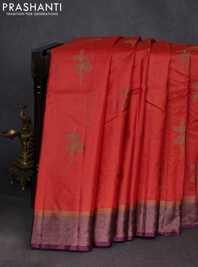 Rust & Purple Banarasi Tussar Silk Saree