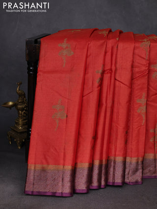 Rust & Purple Banarasi Tussar Silk Saree