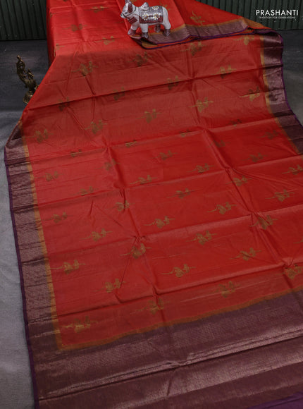 Rust & Purple Banarasi Tussar Silk Saree