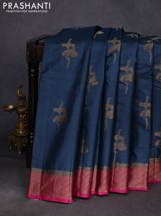 Peacock Blue & Pink Banarasi Tussar Silk Saree