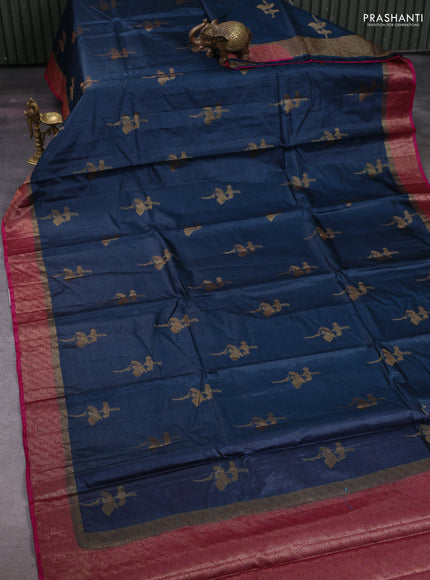 Peacock Blue & Pink Banarasi Tussar Silk Saree