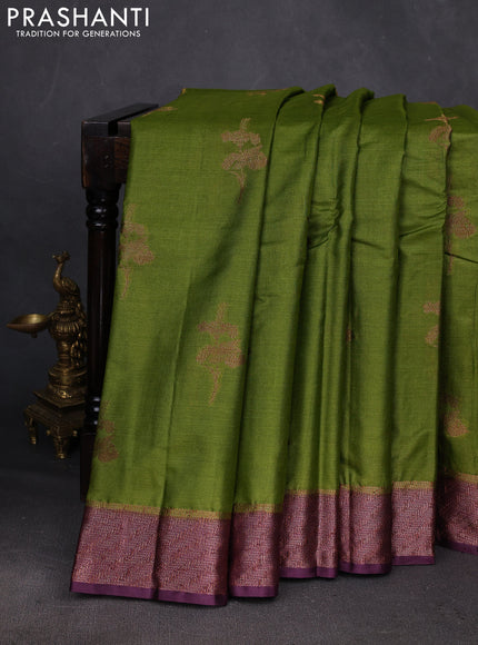 Green & Purple Banarasi Tussar Silk Saree