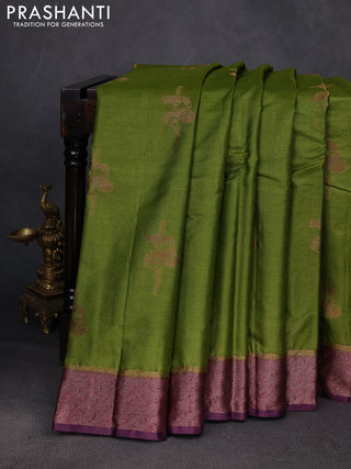 Green & Purple Banarasi Tussar Silk Saree