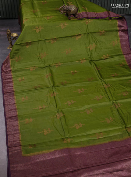 Green & Purple Banarasi Tussar Silk Saree