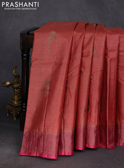 Rust & Pink Banarasi Tussar Silk Saree